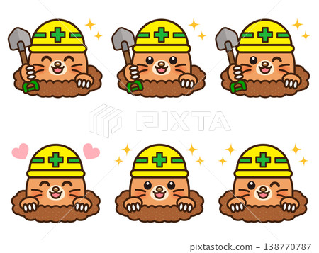 Helmet and mole illustration set Helmet and mole illustration set 138770787