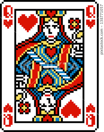 Pixel Art Queen of Hearts Playing Card Design Pixel Art Queen of Hearts Playing Card Design 138771057