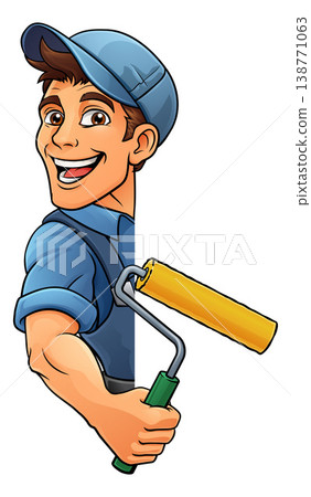 Painter Decorator Paint Roller Cartoon Handy Man Painter Decorator Paint Roller Cartoon Handy Man 138771063