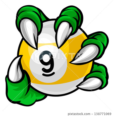Claw Hand and 9 Ball Nine Ball Pool Cartoon Mascot Claw Hand and 9 Ball Nine Ball Pool Cartoon Mascot 138771069