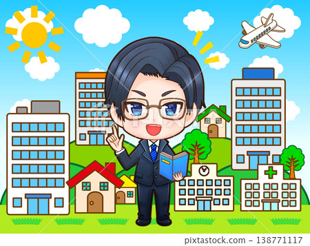 Chibi character illustration material 4 of a male construction company employee involved in urban development. Chibi character illustration material 4 of a male construction company employee involved in urban development. 138771117