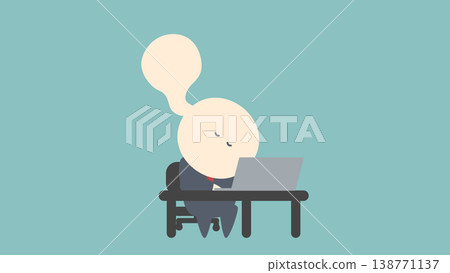 商業形象插畫：一位商人正在電腦前工作，他的靈魂似乎要離開他的身體。 138771137