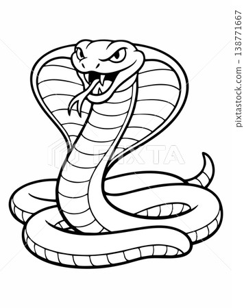 Angry Cobra Snake Illustration in Black and White Line Style 138771667