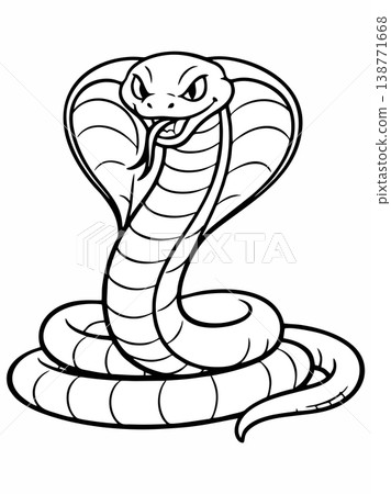 Angry Cobra Snake Illustration in Black and White Line Style 138771668