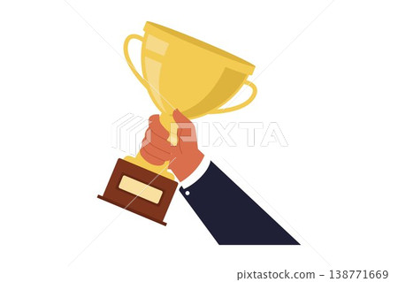 Hand Holding Gold Trophy for Achievement 138771669