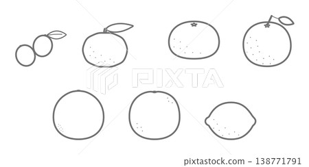 A set of simple line art icons of 7 types of citrus fruits. A set of simple line art icons of 7 types of citrus fruits. 138771791