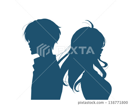 A man and a woman stand back to back, silhouettes against a poignant wind. A man and a woman stand back to back, silhouettes against a poignant wind. 138771800