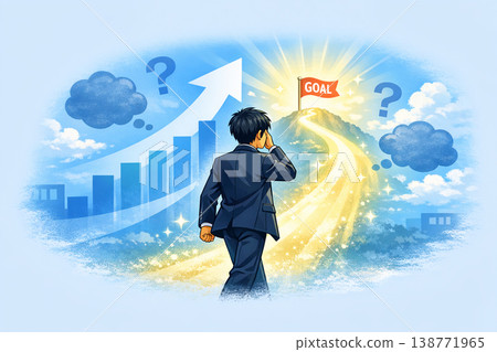 一位商人為實現目標而努力的畫面。 一位商人為實現目標而努力的畫面。 138771965