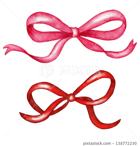 Hand drawn red pink watercolor clipart illustration with cute ribbon bows. Trendy grandmillenial preppy design for birthday celebration party, nursery decor, lovely decoration greeting, love gift Hand drawn red pink watercolor clipart illustration with cute ribbon bows. Trendy grandmillenial preppy design for birthday celebration party, nursery decor, lovely decoration greeting, love gift 138772230
