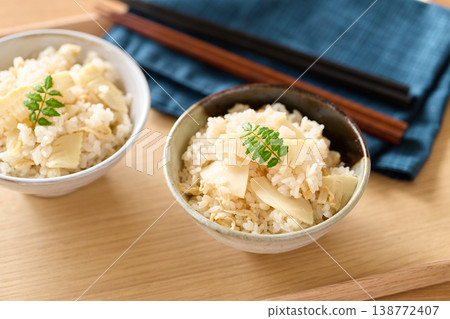 Bamboo shoot rice served in a bowl Bamboo shoot rice served in a bowl 138772407