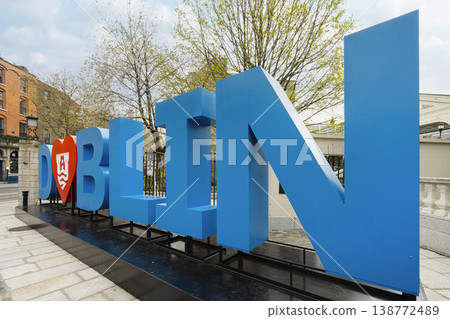 the large "Dublin" sign in a street of the city 138772489
