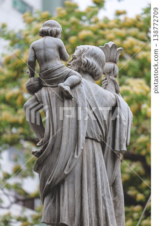 April 3 2026 Saint Teresa Church Statue And Blossoms 138772709