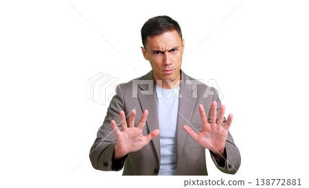 Man making stop gesture refusing something, transparent background Man making stop gesture refusing something, transparent background 138772881