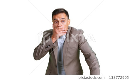 Surprised man covering mouth with hand transparent background Surprised man covering mouth with hand transparent background 138772905