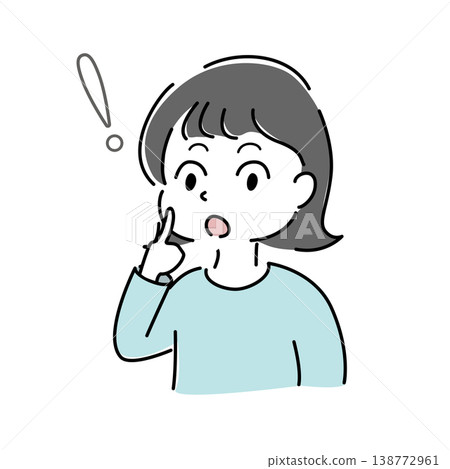 一個簡單的插圖,描繪了一位女性注意到某事,並帶有一個感嘆號(發現、理解、關鍵點、解決方案、人物形象)。 一個簡單的插圖,描繪了一位女性注意到某事,並帶有一個感嘆號(發現、理解、關鍵點、解決方案、人物形象)。 138772961