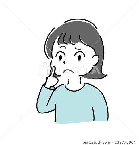 Simple illustration of a woman in distress (questioning, thinking, hesitating, problem, character image) 138772964