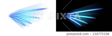 Blue light streaks, set of materials with transparent and black backgrounds. Blue light streaks, set of materials with transparent and black backgrounds. 138773106