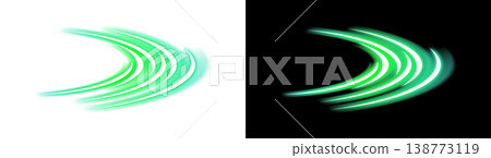 Green light curve trail set with transparent and black backgrounds. Green light curve trail set with transparent and black backgrounds. 138773119