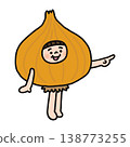 A person in an onion costume is pointing. 138773255