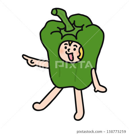 一個穿著甜椒服裝的人正在指著什麼。 138773259