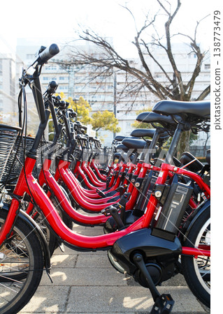 Neatly lined up shared bicycles Neatly lined up shared bicycles 138773479