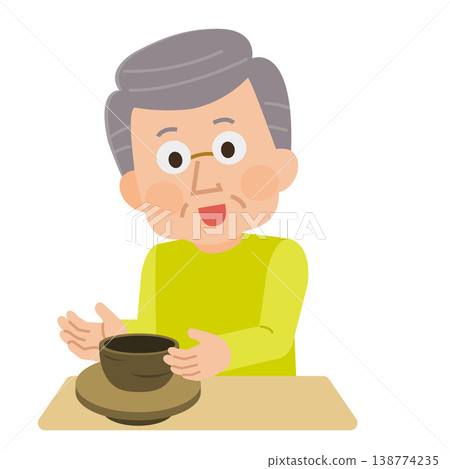 一位老人在製作陶器（插圖） 138774235