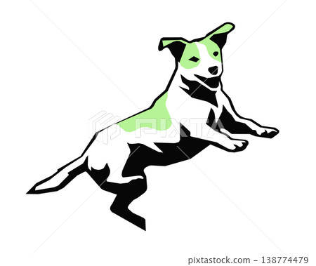 Stencil-style silhouette illustration of a dog jumping and playing 138774479