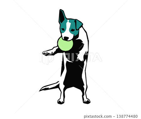 Stencil-style silhouette illustration of a dog jumping and playing 138774480