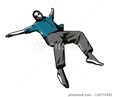 Stencil-style silhouette illustration of a jumping man Stencil-style silhouette illustration of a jumping man 138774481