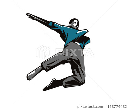 Stencil-style silhouette illustration of a jumping man Stencil-style silhouette illustration of a jumping man 138774482