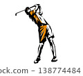 Stencil-style silhouette illustration of a man swinging a golf club. 138774484