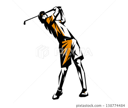 Stencil-style silhouette illustration of a man swinging a golf club. Stencil-style silhouette illustration of a man swinging a golf club. 138774484