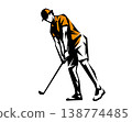 Stencil-style silhouette illustration of a man swinging a golf club. 138774485