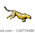 A stencil-style silhouette illustration of a cheetah running at full speed. 138774486