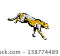 A stencil-style silhouette illustration of a cheetah running at full speed. 138774489