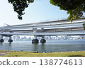 Rainbow Bridge and Tokyo's skyline as seen from Odaiba (Spring scenery, Waterfront Subcenter) 138774613