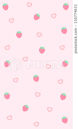 Cute and dreamy strawberry and heart pattern background in light pink. Cute and dreamy strawberry and heart pattern background in light pink. 138774631