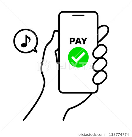 A simple vector illustration of a cashless payment system with an authentication checkmark displayed for smartphone payments. A simple vector illustration of a cashless payment system with an authentication checkmark displayed for smartphone payments. 138774774