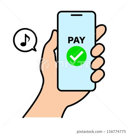 A simple vector illustration of a cashless payment system with an authentication checkmark displayed for smartphone payments. A simple vector illustration of a cashless payment system with an authentication checkmark displayed for smartphone payments. 138774775