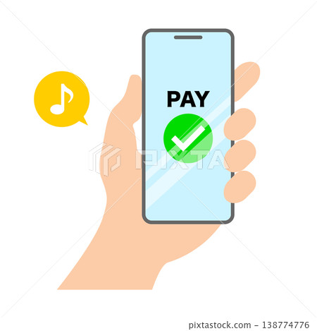 A simple vector illustration of a cashless payment system with an authentication checkmark displayed for smartphone payments. A simple vector illustration of a cashless payment system with an authentication checkmark displayed for smartphone payments. 138774776
