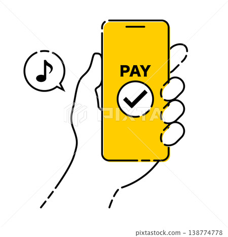 A simple vector illustration of a cashless payment system with an authentication checkmark displayed for smartphone payments. A simple vector illustration of a cashless payment system with an authentication checkmark displayed for smartphone payments. 138774778