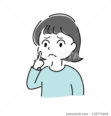 一位表情憂慮的女性的簡單插圖(憂慮、懷疑、思考、猶豫、問題、人物) 一位表情憂慮的女性的簡單插圖(憂慮、懷疑、思考、猶豫、問題、人物) 138774898