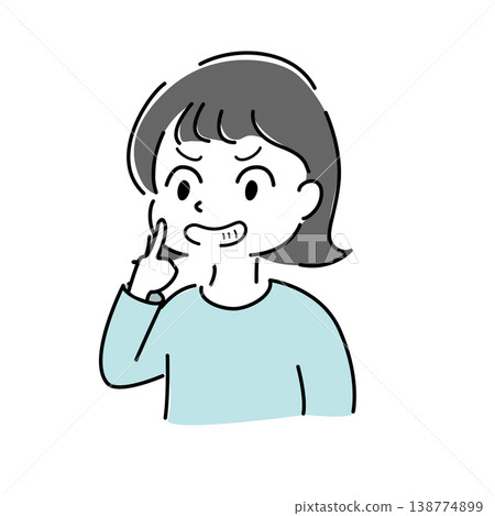 一幅插圖,描繪了一位女士咧嘴笑著,食指放在嘴唇上(詭計多端、惡作劇、玩笑、秘密、人物形象)。 一幅插圖,描繪了一位女士咧嘴笑著,食指放在嘴唇上(詭計多端、惡作劇、玩笑、秘密、人物形象)。 138774899