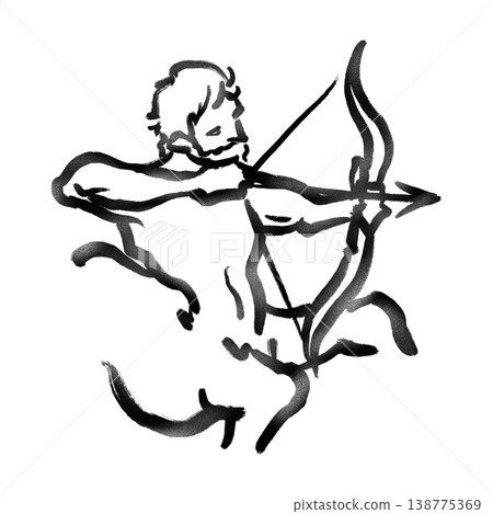 射手座線描圖（粗獷的筆觸紋理） 138775369