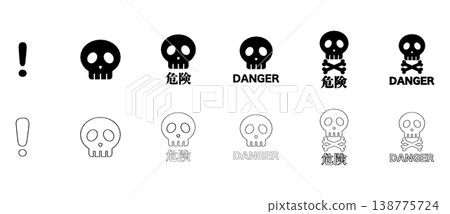 骷髏頭符號/危險警告圖示插圖，手繪風格 138775724