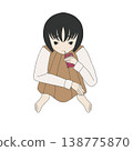 A lonely high school girl sits cross-legged, drinking milk and lost in thought. 138775870