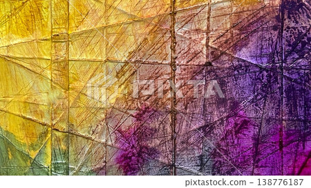 Scarred paint background, yellow to purple gradient, metallic sheen background, intersecting grid. Scarred paint background, yellow to purple gradient, metallic sheen background, intersecting grid. 138776187