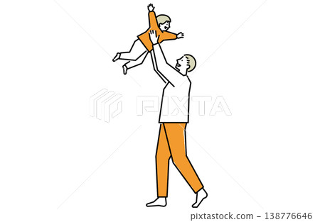 一位父親將孩子高高舉起。 138776646