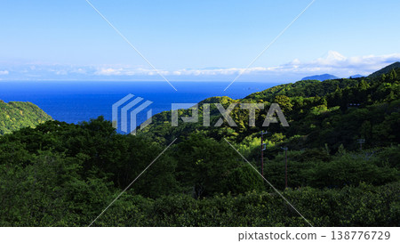 The terraced rice fields of Ishibe, Suruga Bay and Mount Fuji across the sea. The terraced rice fields of Ishibe, Suruga Bay and Mount Fuji across the sea. 138776729