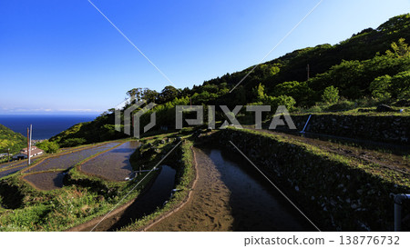石部梯田、駿河灣以及海對岸的富士山。 石部梯田、駿河灣以及海對岸的富士山。 138776732